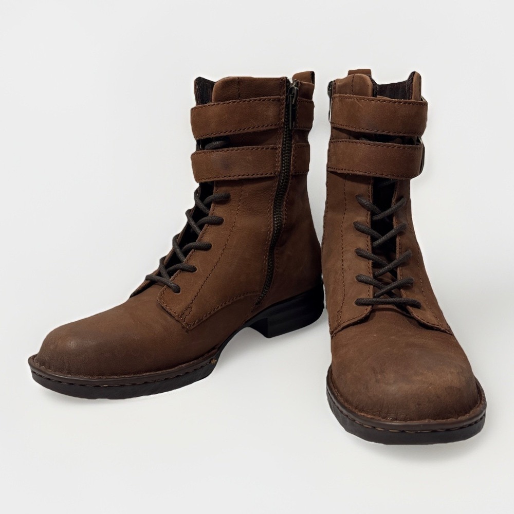 Børn Camryn Brown Leather Lace Up Combat Boots Women's Size 7 Side Zip